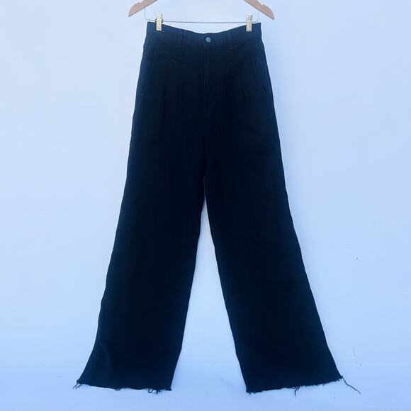 GRLFRND Morgan High Rise Pleated Wide Leg Trousers Jeans Low Black Soho 26 - Picture 2 of 15